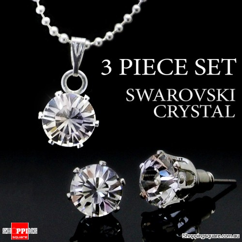 3pc Swarovski Element Crystal Sterling Silver Set ( Necklace 8mm + Earring 8mm )