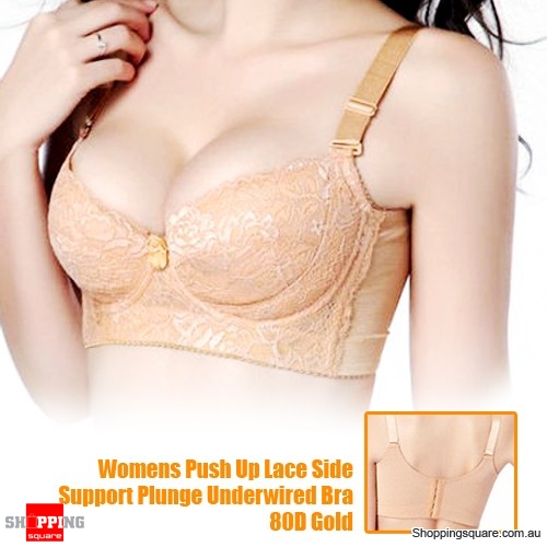 Womens Push Up Lace Side Support Plunge Underwired Bra 80d Gold Size 12 Online Shopping 