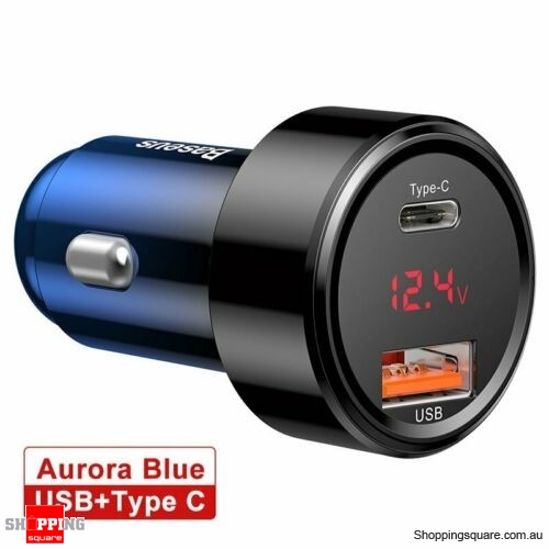 Baseus 45w Car Charger Usb Pd Type C Quick Charge Qc3 0 For Samsung Iphone Blue Colour Online