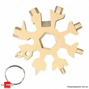 18 In 1 Stainless Tool Multi-Tool Portable Snowflake Shape Key Chain Screwdriver - Gold Colour