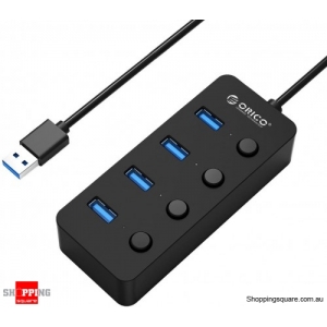 ORICO 4-Port USB Hub USB 3.0 Hub with Individual Power Switches and LEDs for Windows, Mac, Linux, PC and Laptop - Black