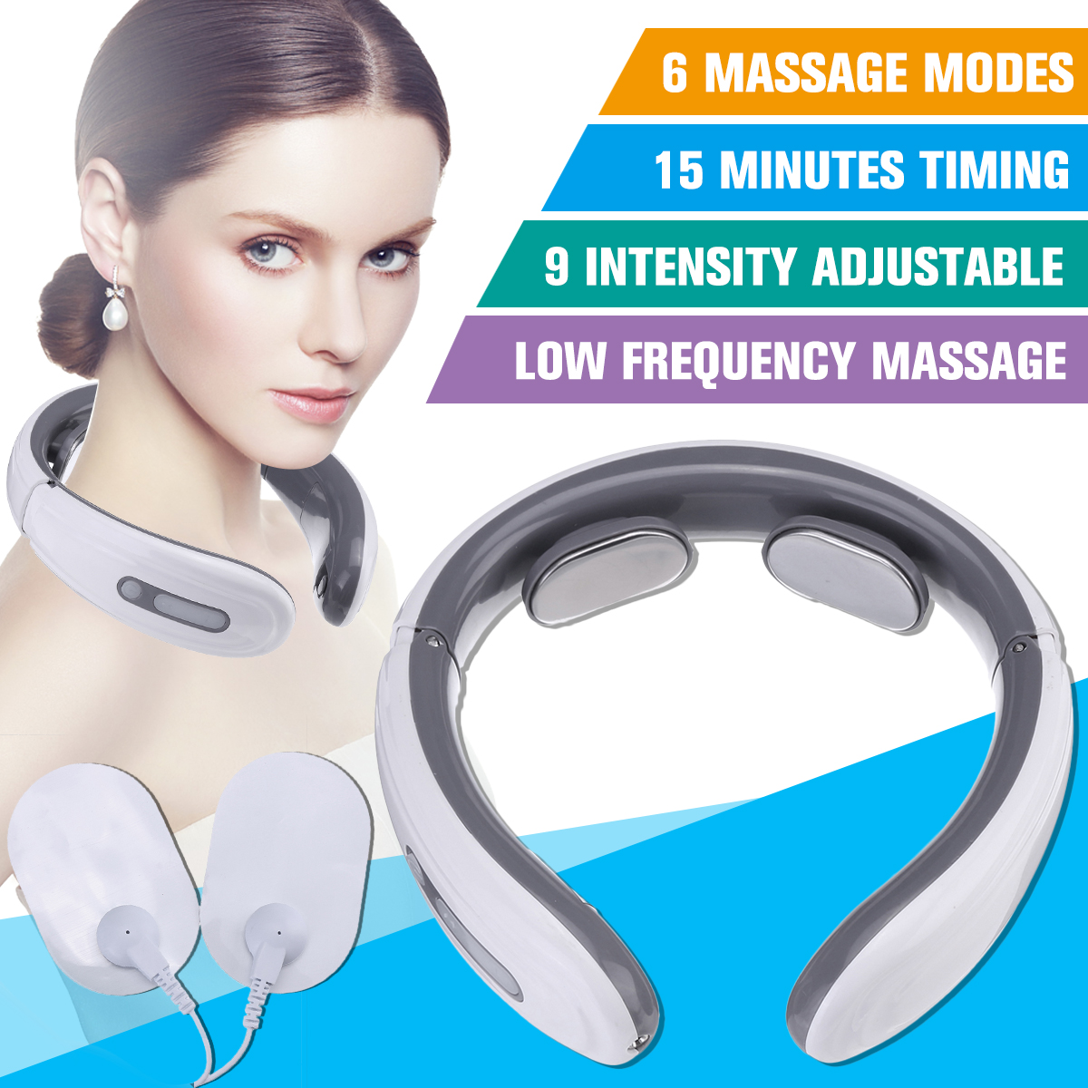 6 Modes 9 Levels Electric Neck Massager Pulse Cervical Vertebra Relax ...