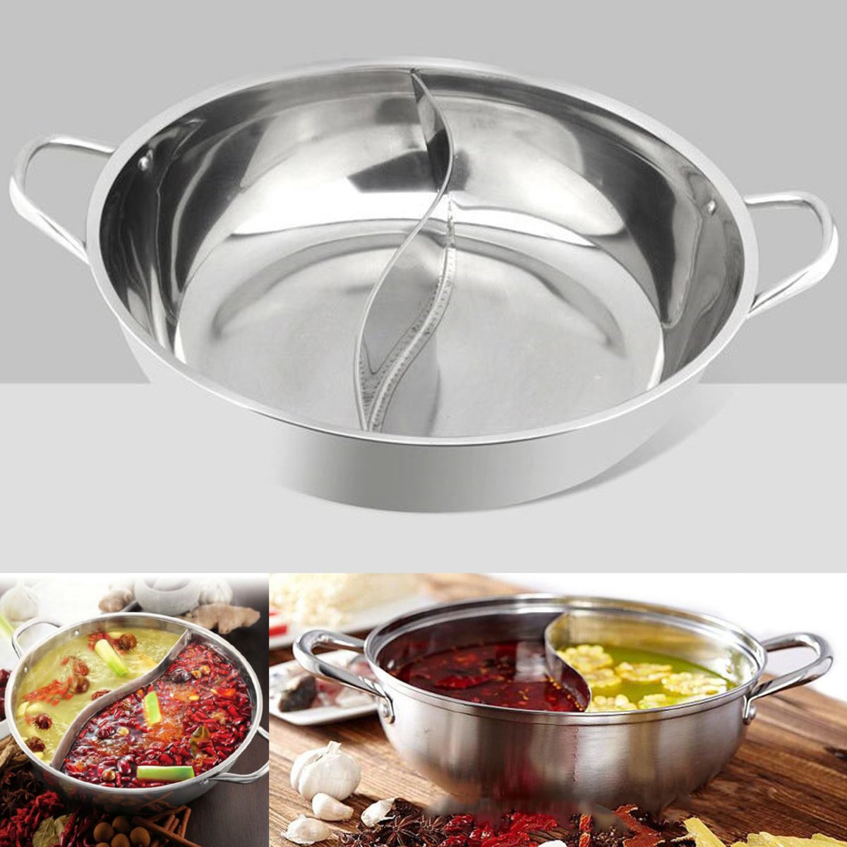 38cm Thick Stainless Steel Hot Pot Two-Flavors Induction Cooker Kitchen ...