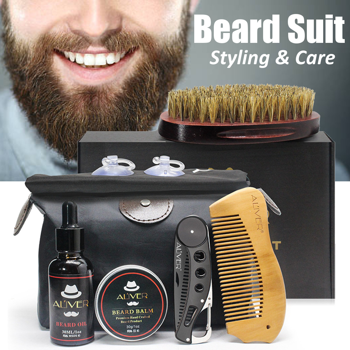 7Pcs Beard Care Kit Tool Set Mustache Grooming Styling Cleaning Kits ...