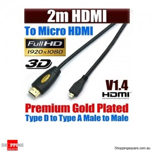 MICRO 2M HDMI Cable, High Speed with Ethernet and 1080p , 3D function ,Yellow Colour Black Word