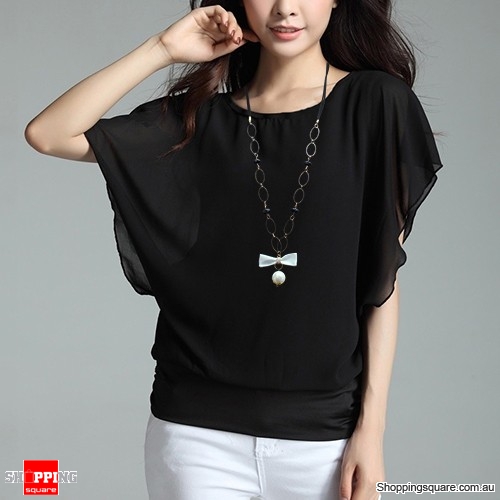 Womens Flouncing Batwing Sleeve Crew Neck OL Chiffon Blouse Tops Size 8 ...