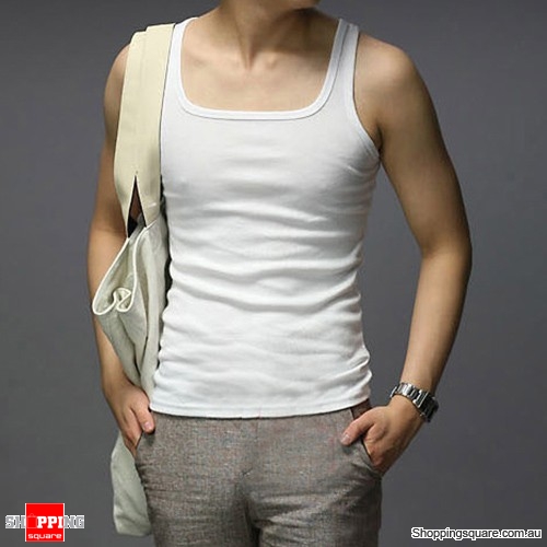 Men's Cotton Singlet Tank Top For Sports Gym White Colour Size 12 ...