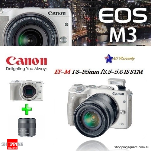Canon EOS M3 DSLR 24.2MP + EF-M 18-55mm IS STM Lens Camera Kit White ...