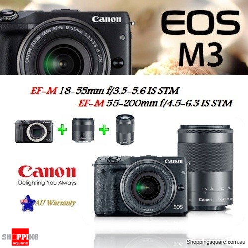 Canon EOS M3 DSLR 24.2MP + EF-M 18-55mm & 55-200mm IS STM Lens Camera ...