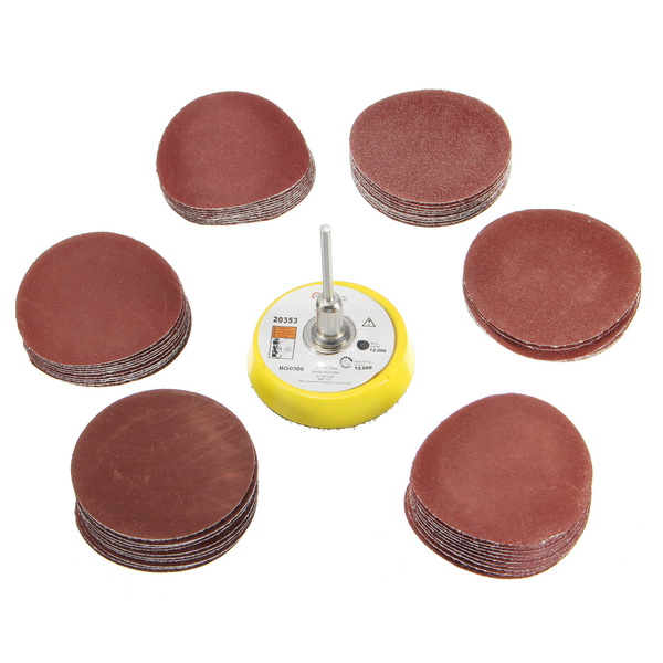 2 Inch 50mm Hook and Loop Sanding Pad 3mm Shank with 60pcs Sand paper ...