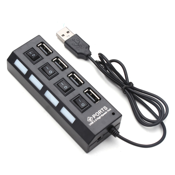 4 Ports USB Hub High Speed Mini USB Hub Adapter USB Splitter With LED ...