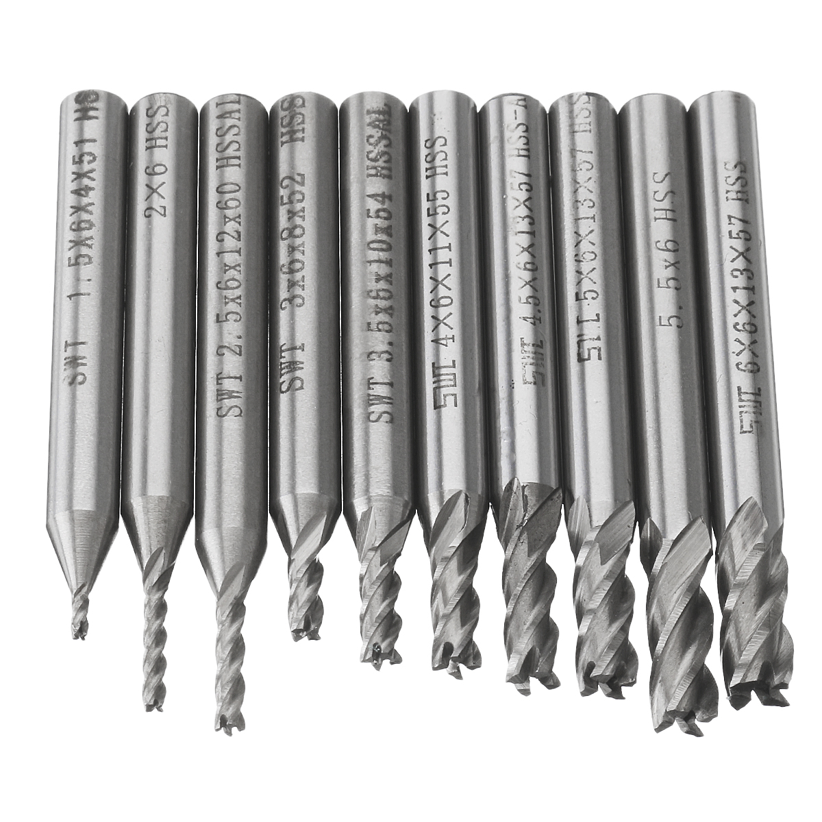 10pcs 1.5-6mm HSS End Mill Cutter 6mm Straight Shank Drill Bit Set DIY ...