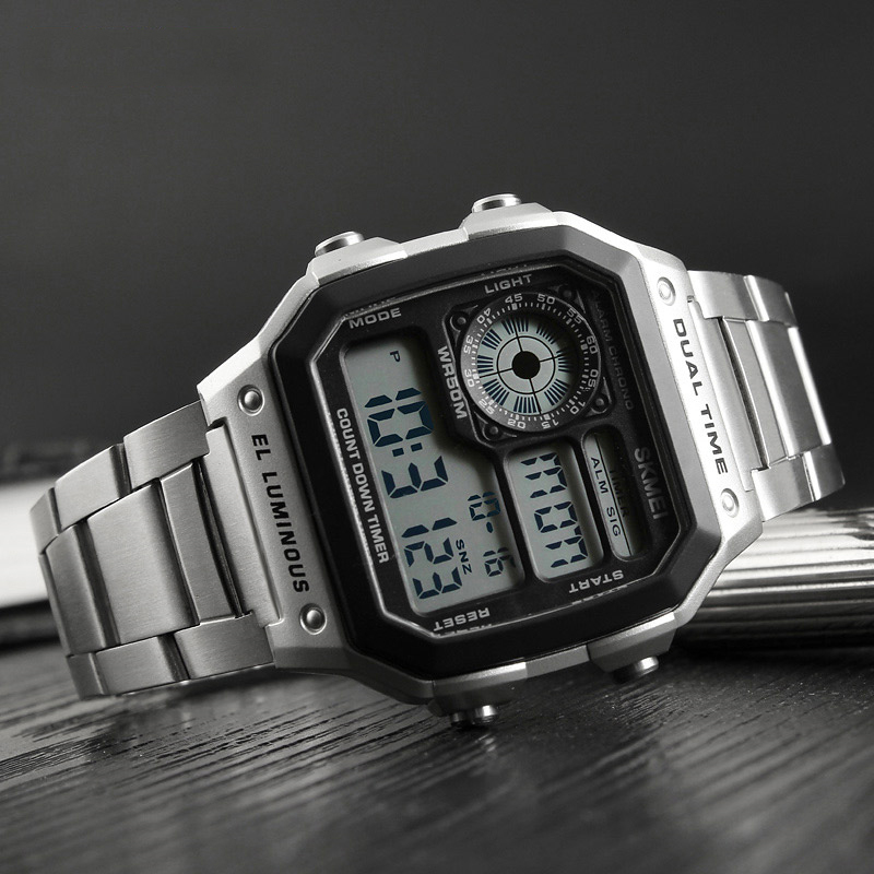 SKMEI 1335 Digital Watch Men Chronograph Alarm Watch Stainless Steel ...