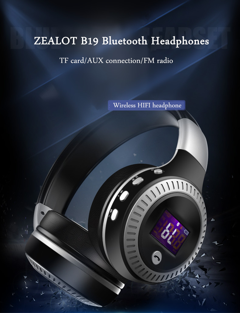 Zealot B19 Wireless Bluetooth Headset Headphone With Digital Display Stereo Mic Supported Tf 3369